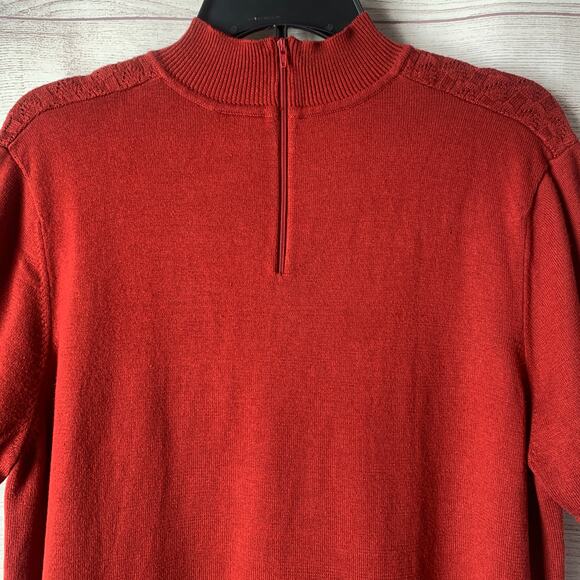 Koret Red Short Sleeve Sweater Blouse Mock Neck Partial Back Texture Front XL - Picture 6 of 15